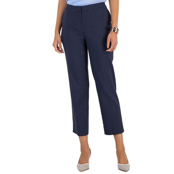 Women's Stretch-Jacquard Polka-Dot Straight-Leg Cropped Pants - Picture 1 of 1